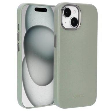 Accezz Coque arrière en cuir avec MagSafe pour Apple iPhone 15 - Light Grey
