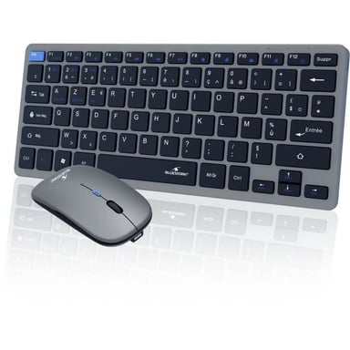 Ensemble sans fil BLUESTORK Pack Mini Clavier AZERTY compact + Souris ambidextre DPI 800/1600 Bluetooth & Dongle 2,4 GHz Gris/Noir