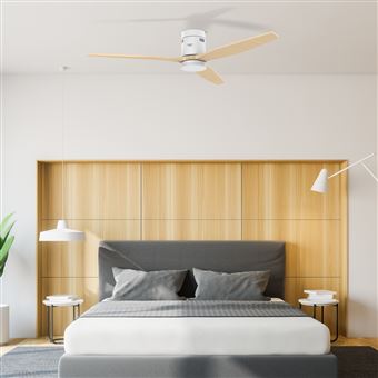 Ventilateur de plafond Taurus Polar 3B LED 24 W 132 cm 30 W 6 vitesses avec télécommande Bois naturel
