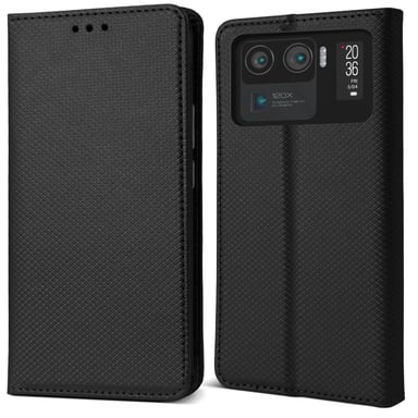 Funda con solapa Moozy para Xiaomi Mi 11 Ultra, negra - Funda inteligente con solapa magnética, tarjetero y soporte, ranuras para tarjetas de crédito, función kickstand