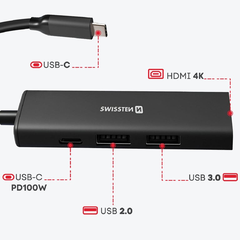 Hub USB C 4 en 1 vers HDMI 4K USB C Recharge et USB Neuf - vue 2