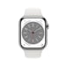 Watch Series 8 OLED 45 mm - Boîtier en Acier inoxydable Argent - GPS + Cellular - Bracelet Sport - Blanc