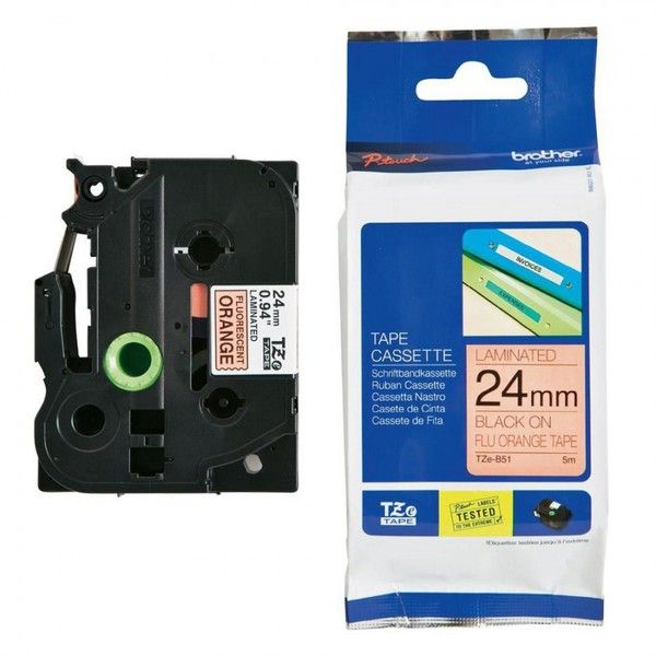 Brother TZe B51 Adhésif standard sur fluorescent Rouleau 2 4 cm x 5 1 rouleau x ruban laminé pour Brother PT D600 P Touch PT D800 E550 E800 P900 P950 P Touch Cube Plus PT P710 - vue 4