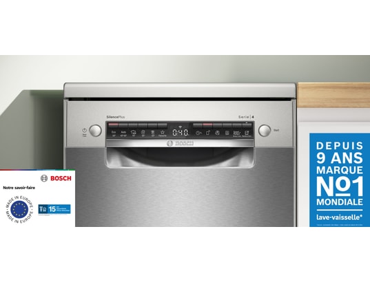 Bosch Lave vaisselle pose libre 45 cm b. Home connect. 44 db. 10 couverts. 6 programmes. 5 options. Acier brossé anti traces. Tiroir à couverts. Échangeur thermique / drying assist sps4emi17e - vue 5