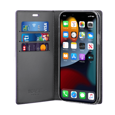Diarycase 2.0 Funda de piel auténtica con soporte magnético para Apple iPhone 13, Violeta lila