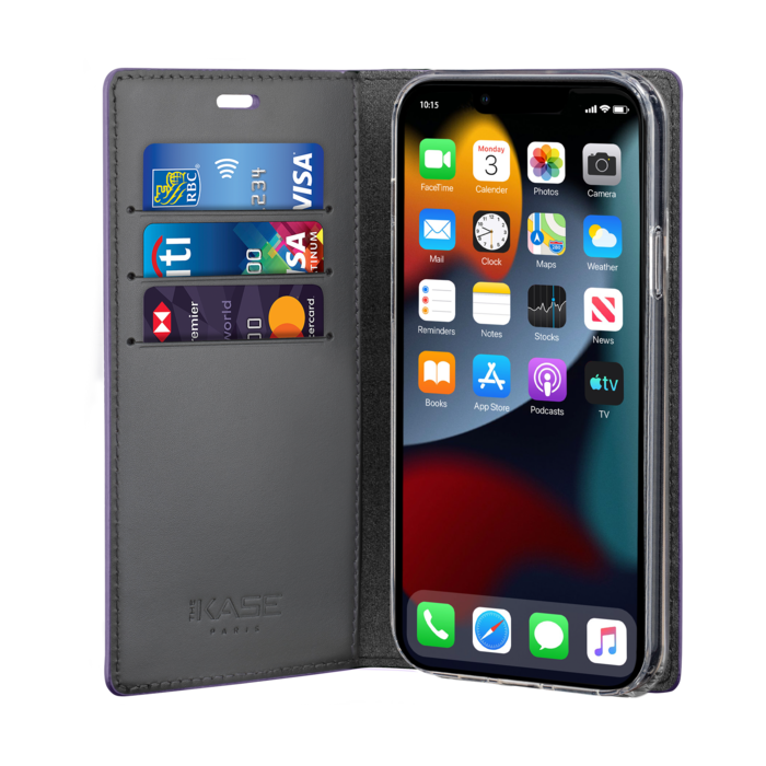 Diarycase 2.0 Coque clapet en cuir véritable avec support aimanté pour Apple iPhone 13, Violet Lilas