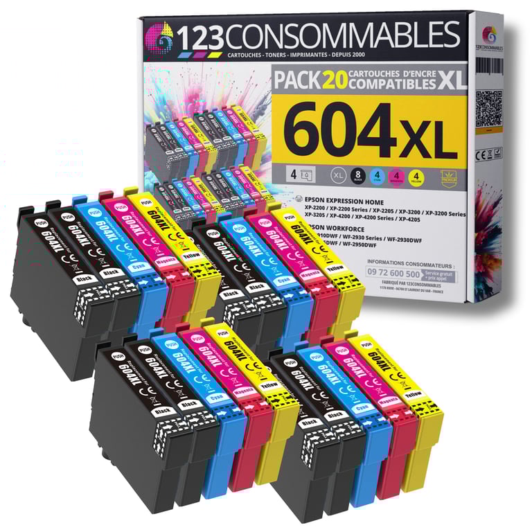 123CONSOMMABLES 604XL Pack 10 cartouches compatibles EPSON 604 Neuf - vue 4