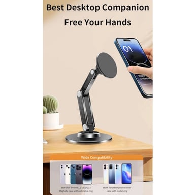 iLike STM3 Support magnétique en métal pour smartphone avec angle parfait réglable et rotation à 360° Noir