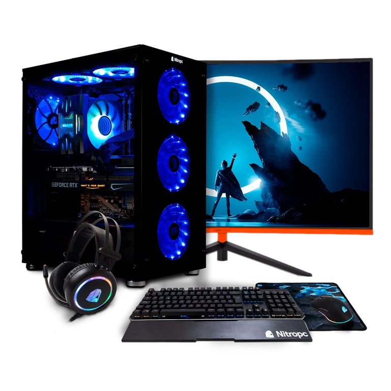 PC Gamer complet Nitropc Pack Nitro - Intel i9-12900KF, RTX 4060 Ti 16Go,  RAM 32Go, M.2 1To + HDD 2To, Windows 11, WiFi - Écran 27" 2K curvo,  clavier, souris, tapis et ecouteurs avec microphone - NitroPC