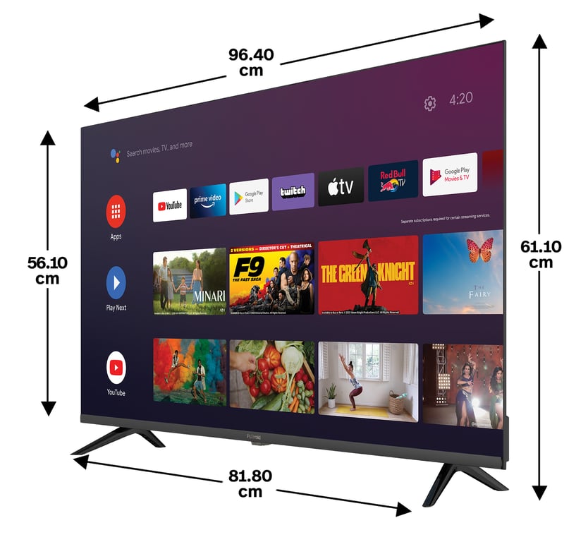 TV Android 43'' 4K UHD LED  109cm Google Assistant et Netflix