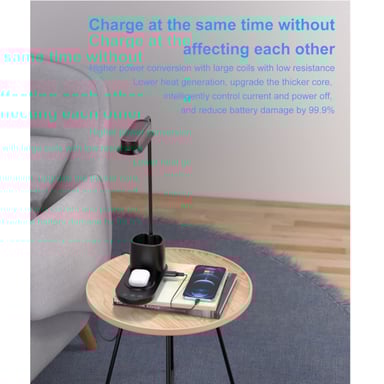 Lampe de bureau flexible Elight T9 5W avec chargeur sans fil 15W + porte-stylo alimenté par câble USB noir