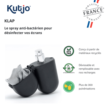 Kit de spray nettoyant naturel Kutjo Klap Noir, 300 pulvérisations avec 1 microfibre