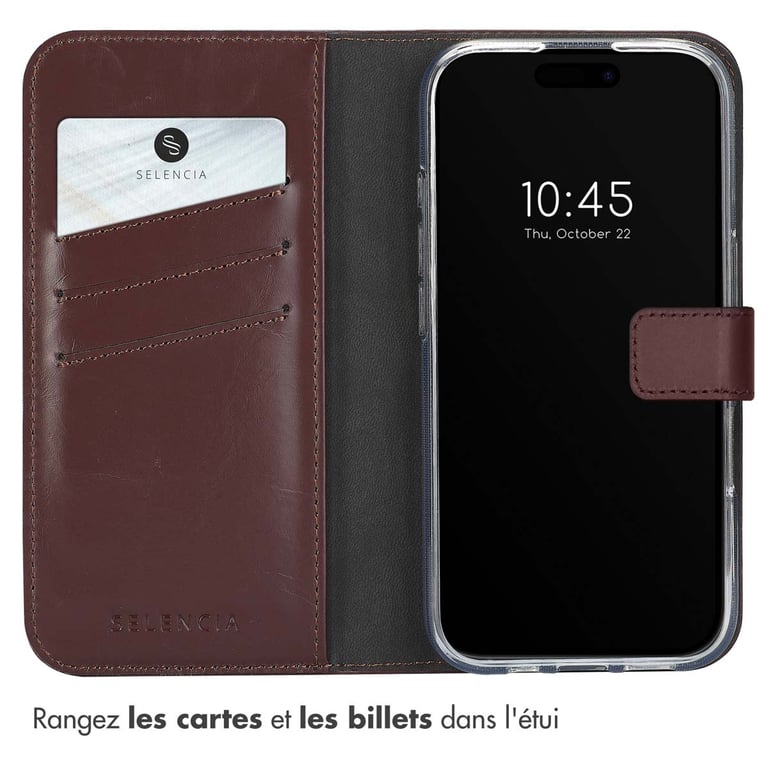 Selencia Étui de téléphone portefeuille en cuir véritable pour Apple iPhone 16 Neuf - vue 6