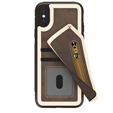 Custodia a portafoglio per iPhone X con tasca con cerniera e protezione per lo schermo