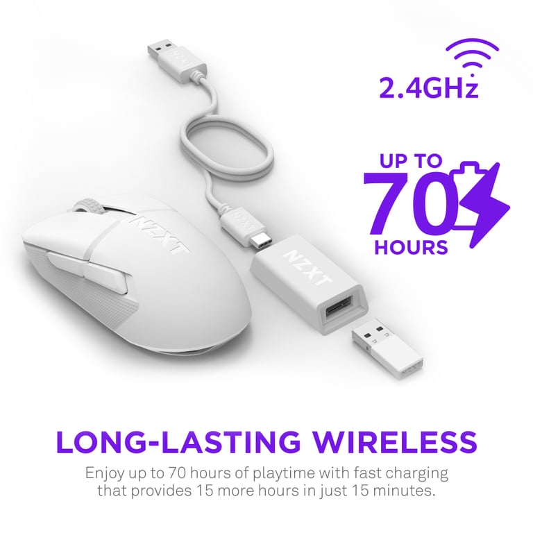NZXT Lift Elite de Jeu sans Fil – Ultralégère 57 g – Taux d'interrogation de 4K8K commutateurs optiques capteur Optique de 26K DPI – Longue durée de Vie de la Batterie – - vue 2