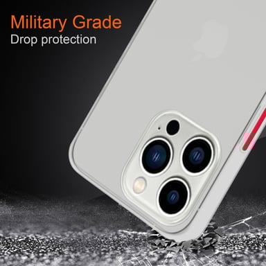 Coque pour Apple iPhone 14 PRO en Transparent Givré - Touches Rouges Housse de protection Étui hybride avec intérieur en silicone TPU et dos en plastique mat