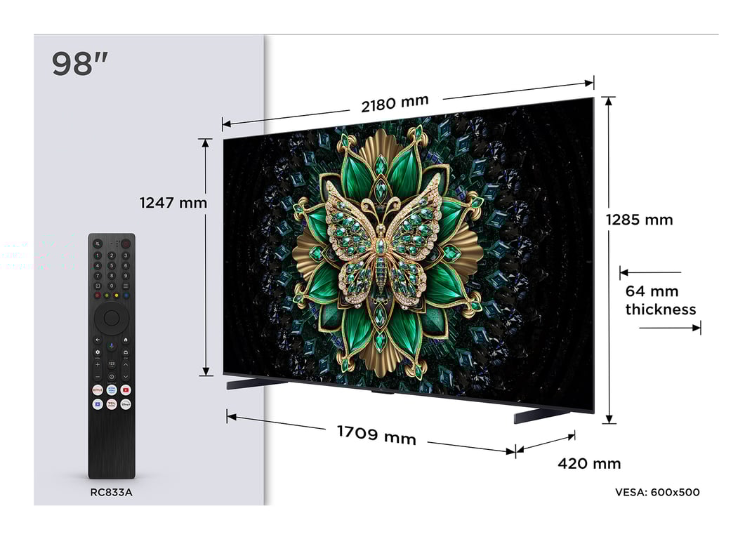 TCL 98C6K 98" 247 cm QD Mini LED 4K 2025 - vue 2