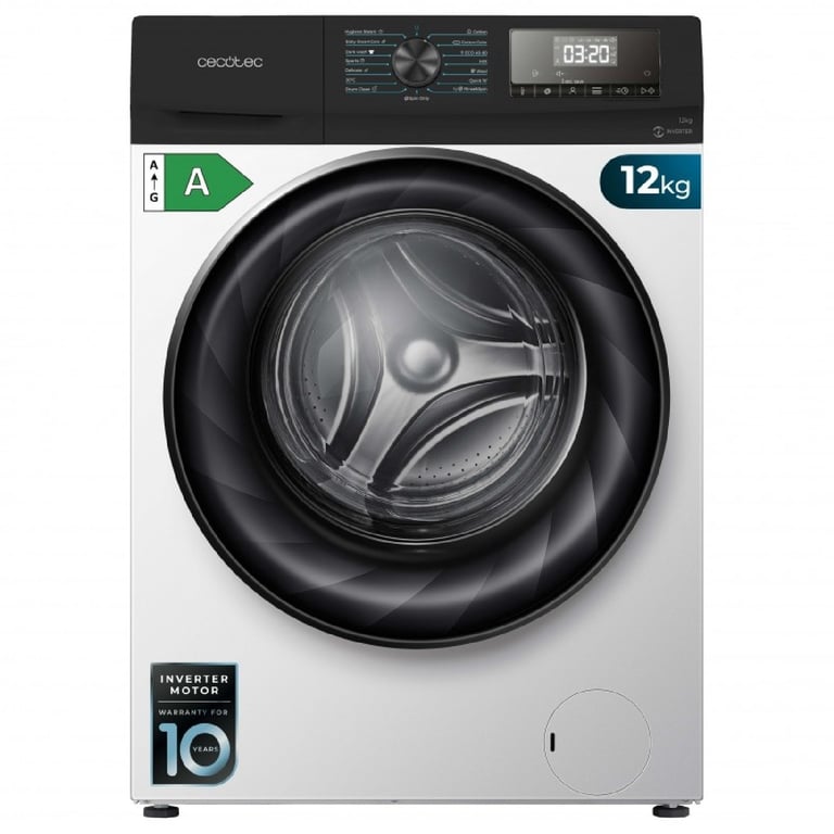 Cecotec Lave linge à chargement frontal Bolero DressCode 120700 avec technologie Inverter A 1400 trmin 15 programmes classe A moteur Inverter Plus vapeur SteamMax Jet Wash.