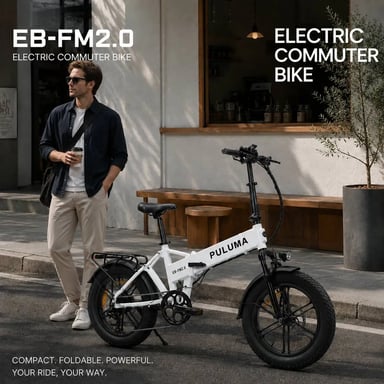 Bicicleta Eléctrico PULUMA EB FM-2.0 | Motor 500W | Batería 48V15Ah | Neumáticos de 20 Pulgadas | Velocidad Máx 25 km/h | Autonomía 45 km | Blanco