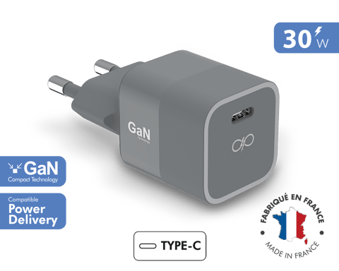 Chargeur maison 30W Power Delivery GaN Garanti à vie Gris - Fabriqué en France Force Power