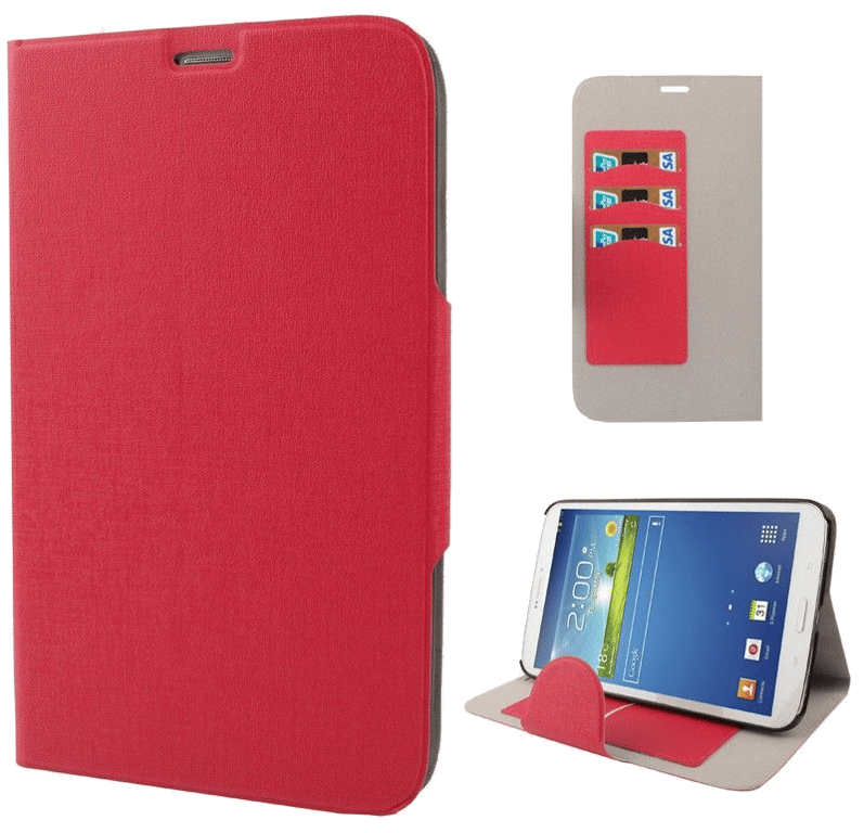 Housse Samsung Galaxy Tab 3 Sm T3100 8' Rigide Tissu Porte-Cartes Paysage Rouge Faux cuir YONIS