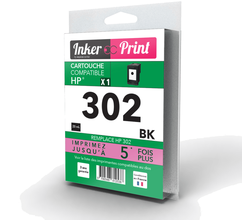 Cartouche d'encre recyclée compatible avec HP 302 XL (Noir)
