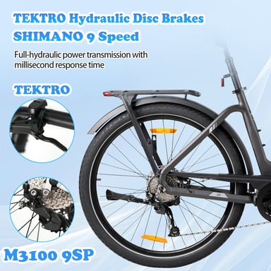 Vélo électrique TTGO Z5, moteur central 250 W, batterie 36 V 18 Ah, transmission Shimano 9 vitesses