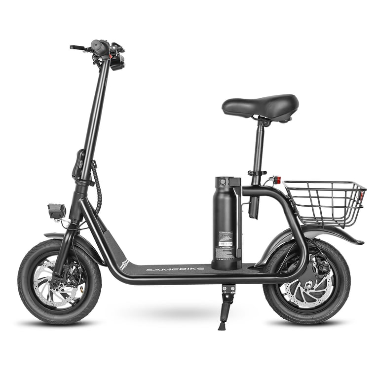 SAMEBIKE SM-C01 Monopattino elettrico pieghevole con sedile, monopattino elettrico da 12'' con cestino 350W 36V 10,4Ah