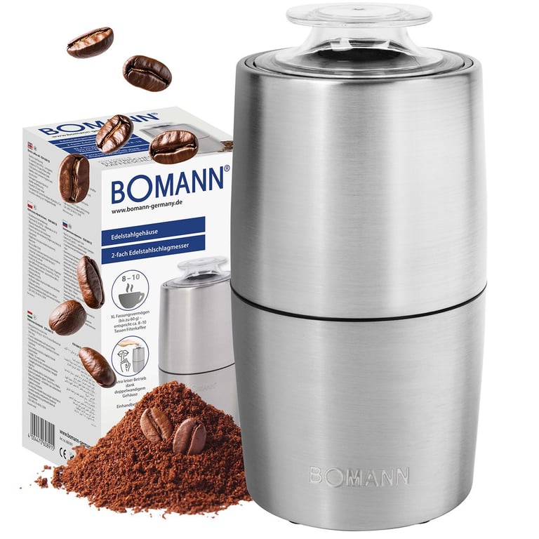 Moulin À Café Électrique Bomann KSW6089CB – 150W, Capacité 60g, Acier Inoxydable