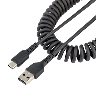 StarTech.com Cable de 50cm de Carga USB A a USB C, Cable USB Tipo C Rizado de Carga Rápida y Servicio Pesado, Cable USB 2.0 A a USBC, de Fibra de Aram