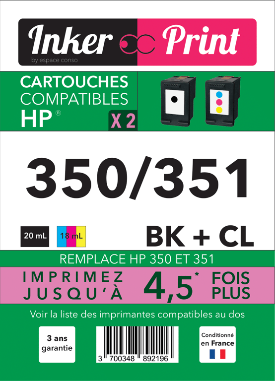 Pack de Cartouches d'encre recyclées compatibles avec HP 350 / 351 XL (Noir  et Couleurs) - Mobility Lab