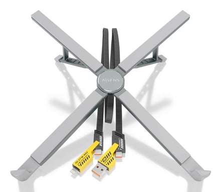 AISENS Soporte de Sobremesa Ajustable Para Portail / Tablet Con USB-C Docking 4 en 1, Gris