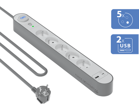 E-Type 800 Joule 5-Plug Lightning Protection Cavo di prolunga con porte USB-A e USB-C 1,5m