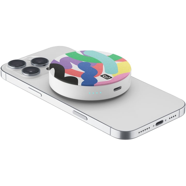 Cellularline Mag Vibe 3000 MAG VIBE est la batterie externe MagSafe de 3 000 mAh au design compact et rond avec des graphismes colorés. Elle se fixe magnétiquement à 'iPhone pour une recharge sans fil de . Parfaite Neuf - vue 3