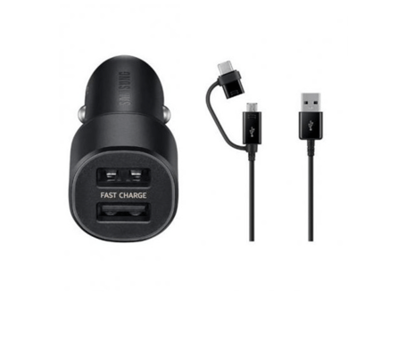 Kit cargador de mechero doble USB Samsung de 15 W con cable: comodidad de alimentación y carga en movimiento