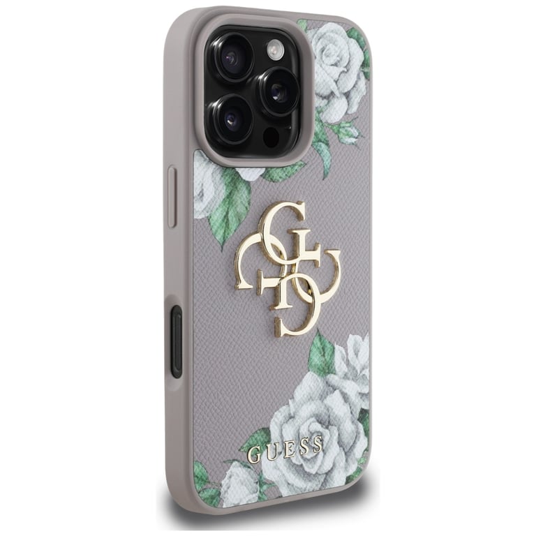 Étui Guess Grained Roses Big 4G logo pour iPhone 16 Pro Max violet - Neuf