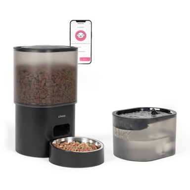 Dispensador de croquetas y fuente para gatos y perros pequeños