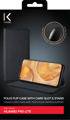 Folio a conchiglia con slot per schede e supporto per Huawei P40 Lite, nero