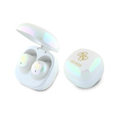 Casque sans fil TWS Guess Iridescent 4G Printed Logo blanc