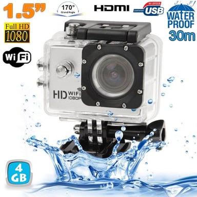 Caméra Wifi Sport Embarquée Plongée Caisson Caméscope Full HD 1080P Argent 4 Go YONIS