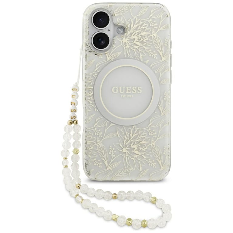 Guess Etui IML Flowers Electro Pearl Strap MagSafe do iPhone 17 bia?y