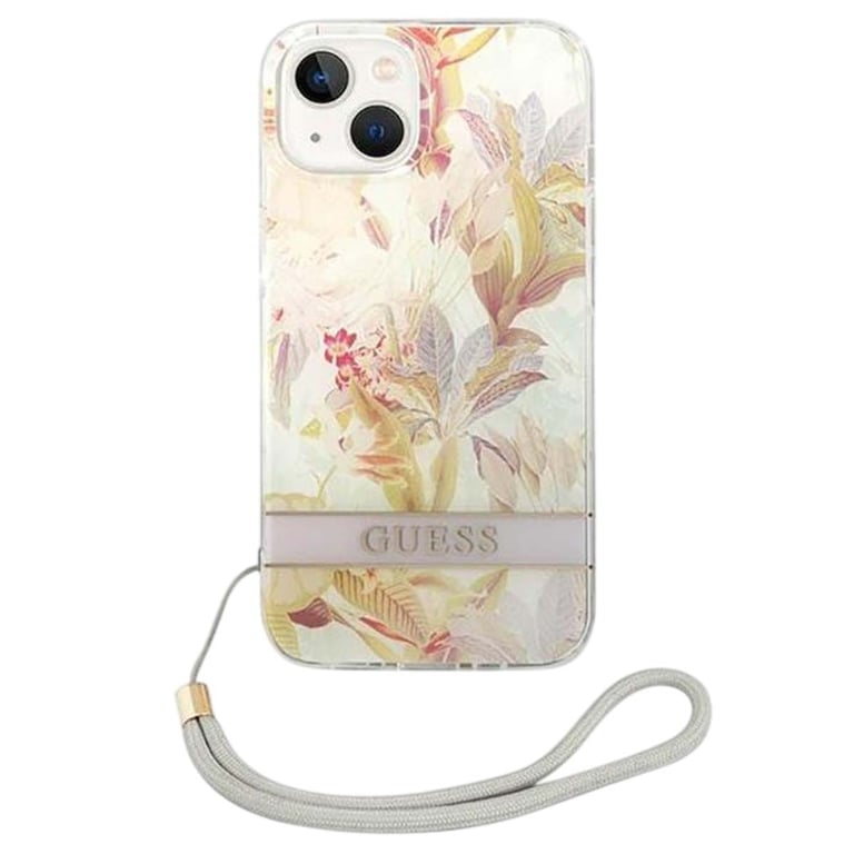 Guess Coque pour iPhone 14 Plus en TPU Motif Floral avec Dragonne Amovible