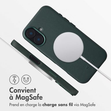 Accezz Coque arrière en cuir avec MagSafe pour Apple iPhone 16 - Cedar Green