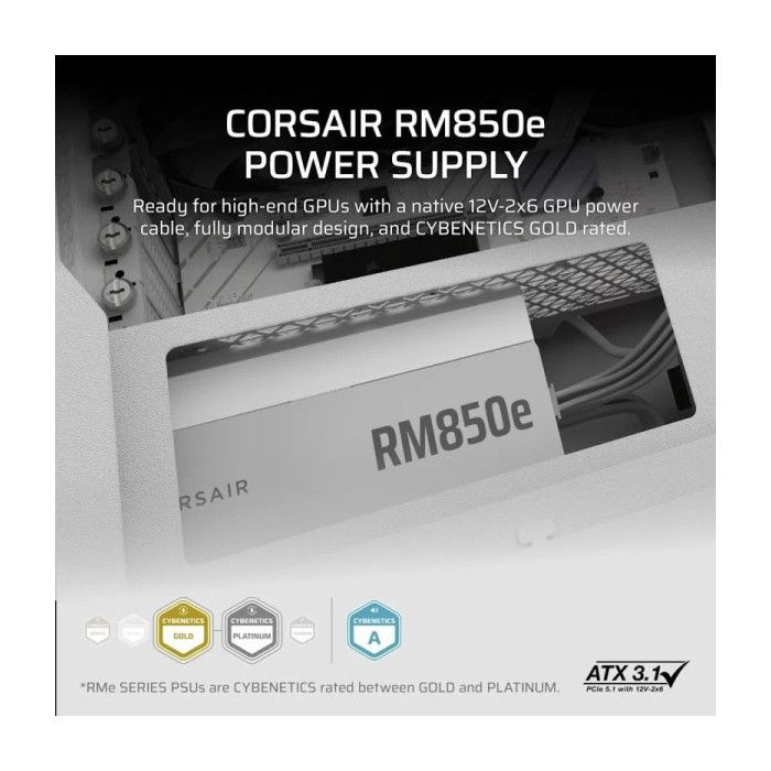 Alimentation PC - RM850e White - 850 W - ATX 3.1 - 80 PLUS Gold - Neuf