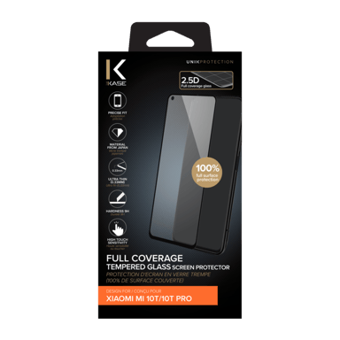 Protector de pantalla de cristal templado (100% cobertura de superficie) para Xiaomi 10T/10T Pro, Negro