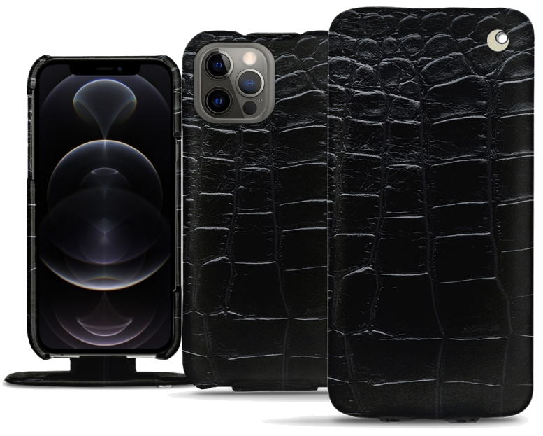 Housse cuir Apple iPhone 12 Pro - Rabat verticalNoir