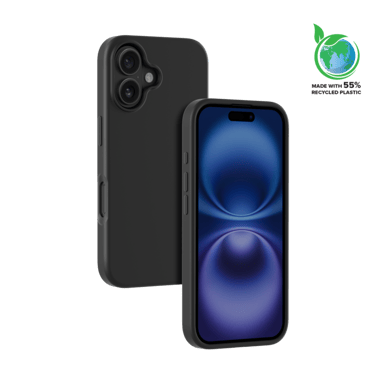 Coque antichoc en gel de silicone doux pour 55% de plastique recyclé Apple iPhone 16 Plus, Noir satin