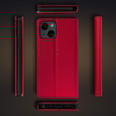 Moozy Étui à rabat pour iPhone 14, Rouge – Étui portefeuille à rabat magnétique intelligent avec porte-cartes et support, emplacements pour cartes de crédit, fonction béquille