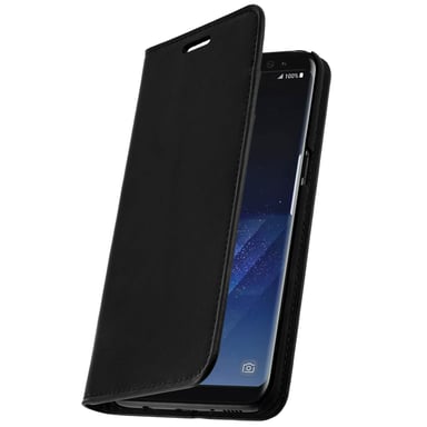 Funda Samsung Galaxy S8 Plus de piel auténtica y cartera con F. Soporte – Negro