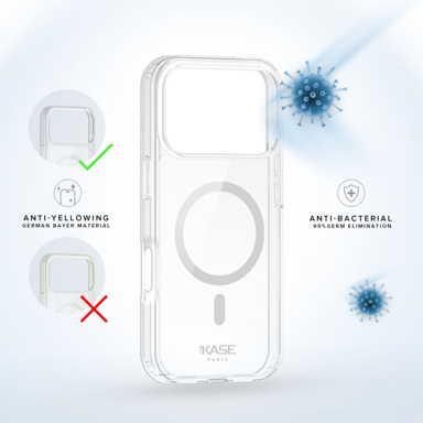 Coque antibactérienne antichoc magnétique invisible Fabriqué Avec du 75% Plastique Recyclé pour Apple iPhone 17 Pro, Transparente